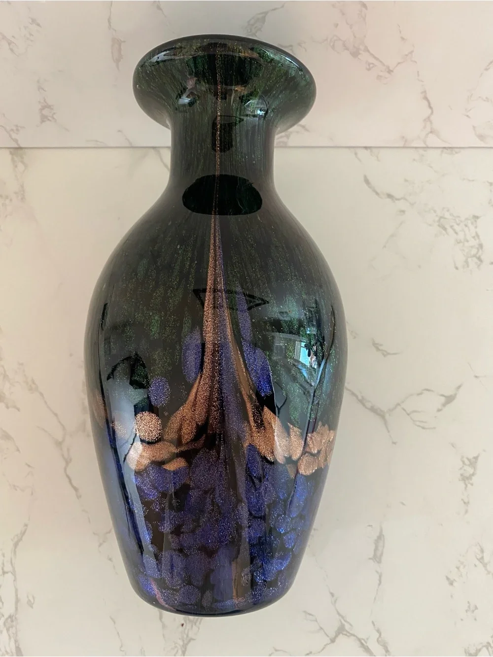 Dale Tiffany Iridescent Blue-Green Glass Vase vintage